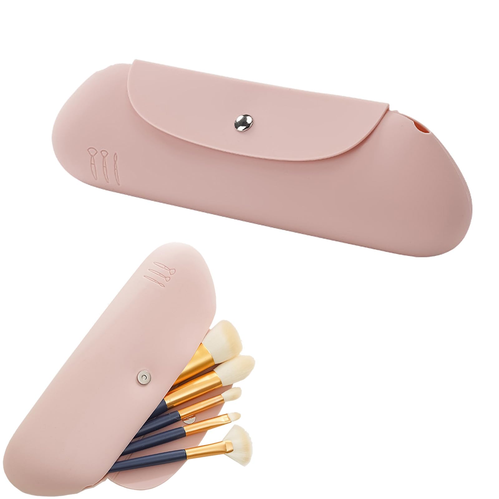 LLMtn Silicone Brush Storage Magnetic Snap Lock Holder Make Up Cosmetic Bag Travel (Pink)