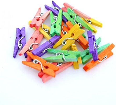 SHATCHI 100 Wooden Mini Clothes Pegs Arts & Crafts Mini Clips Natural Scrapbooking Photo Small Crafts Weddings Parties Baby Showers Photos 25mm Assorted Coloured - Image 5