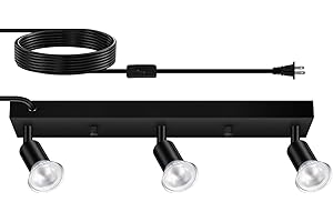 AUQUEE Plug in Track Lighting, 16" LED Track Light Fixtures Ceiling, Black 3 Way GU10 Wall Spotlight, Rotatable Track Head, Plug in Ceiling Light Kitchen Hallway Living Room,15 Foot Power Cord(NO Bulb)