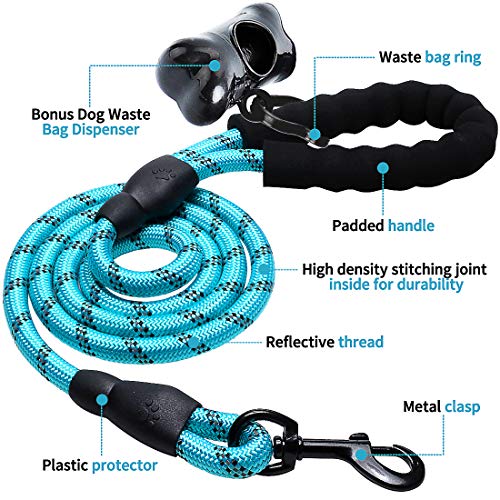 Doyoo 5 FT Strong Dog Leash with Comfortable Padded Handle and Highly Reflective Threads Dog Leashes for Medium and Large Dogs