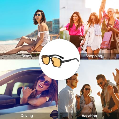YAMEIZE Retro Pilot Double Bridge Sunglasses – Rectangular for Women and Men Classic Style Square Vintage UV400 Protection Glasses Outdoor Driving