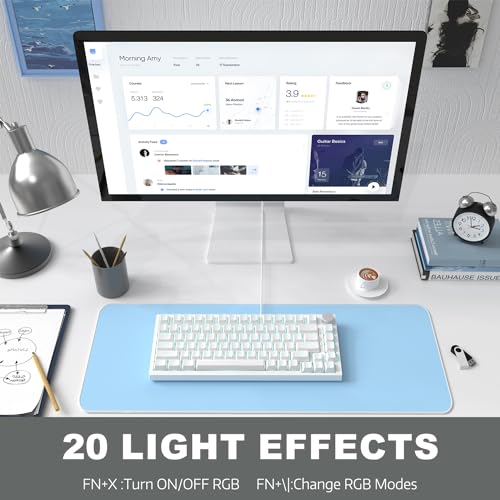ATTACK SHARK Ajazz AK820 Mechanical Keyboard with with CNC Knob Control,75% Gasket Mount Keyboard and Detachable USB Wired Gaming Keyboard for Wind/Mac,Blue Light,NKRO,Blue Clicky Switch(White)