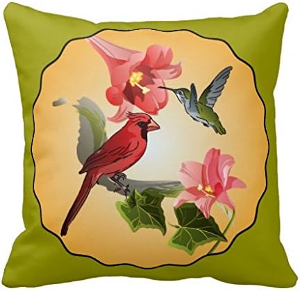 Cardinal Hummingbird With Pink Lilies Round Pillow Case