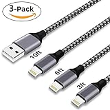 Lightning Cable,SIDAWOO 3Pack 3FT 6FT 10FT Nylon Braided iPhone Charger cable iPhone USB Charging Cord for iPhone X/8/8 Plus/ 7/7 Plus / 6/6 Plus/6s/6s Plus/ 5/5s/5c/SE and more(Black and Gray)