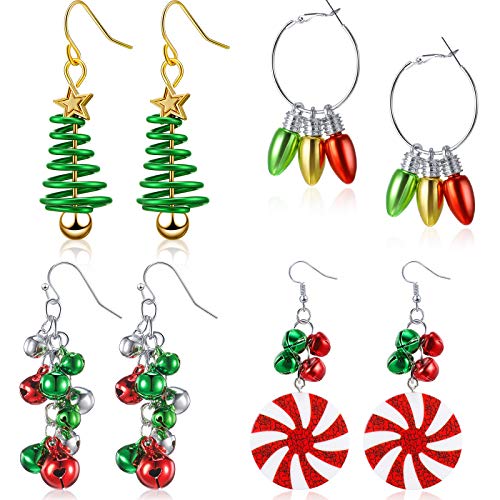 Hicarer 4 Pairs Christmas Earrings for Women Holiday Drop Dangle Earrings Set Xmas Tree Bell Light Bulbs Jewelry Gift Bulk(Cute Style) at Amazon