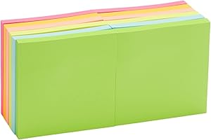 鶹 Basics Sticky Notes, 7.62 x 7.62 cm, Assorted Colors Self-Stick Pads, Easy to Post for Home, Office, Notebook, 70 Shee
