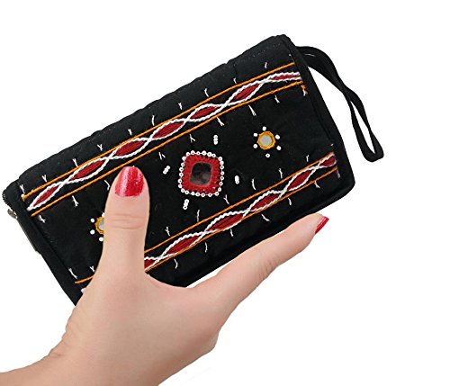 belladona mirror work purse with cell pouch in black