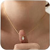 DIDISEE Opal Necklaces for Women Dainty 18K Gold Plated Oval White Opal Pendant Necklace hypoallergenic Natural Simple Opal Jewelry Birthday Gift for Mom
