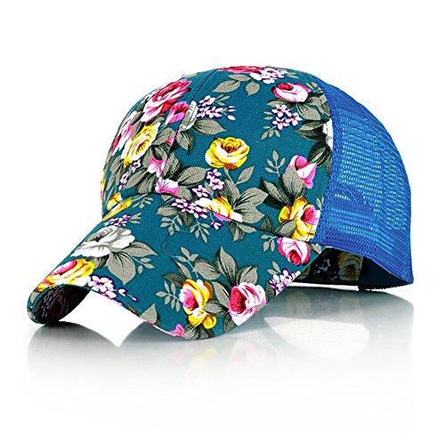Eforstore Snapback Baseball Cap Floral Perforated Ball Caps Golf Hats Summer Mesh Hat for Women Teens Girls Light Blue
