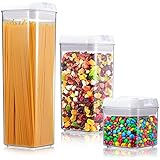 ME.FAN Air-Tight Food Storage Container Set [3-Piece Set] Durable Seal Pot- Cereal Storage Containers - For Dry Foods &amp; Liquids - Kitchen Space Saving - BPA Free - Clear Containers with White Lids