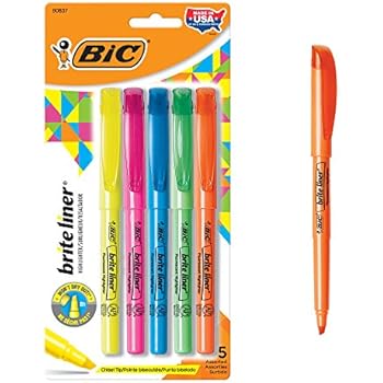 BIC Brite Liner Highlighter, Chisel Tip, Assorted Colors, 5-Count