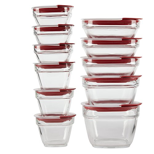 Rubbermaid Easy Find Lids Glass Food Storage Containers, Racer Red, 22