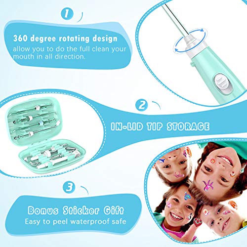 Liberex Water Flosser for Kids - 600ML Oral Irrigator Dental Flosser for Teeth/Braces, 8 Dental Nozzle Jets, 3 Min Timer, 10 Pressure Levels, IP X7 Waterproof Anti Leakage Water Pick Teeth Cleaner