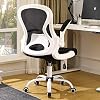 BERLMAN Ergonomic Mid Back Mesh Office Chair Desk Chair with Flip-up Arms and Adjustable Height (White)