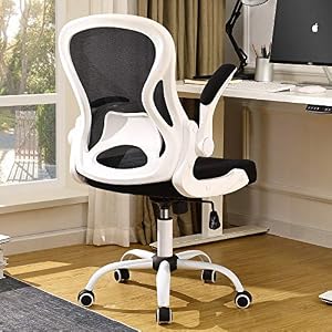 BERLMAN Ergonomic Mid Back Mesh Office Chair Desk Chair with Flip-up Arms and Adjustable Height (White)