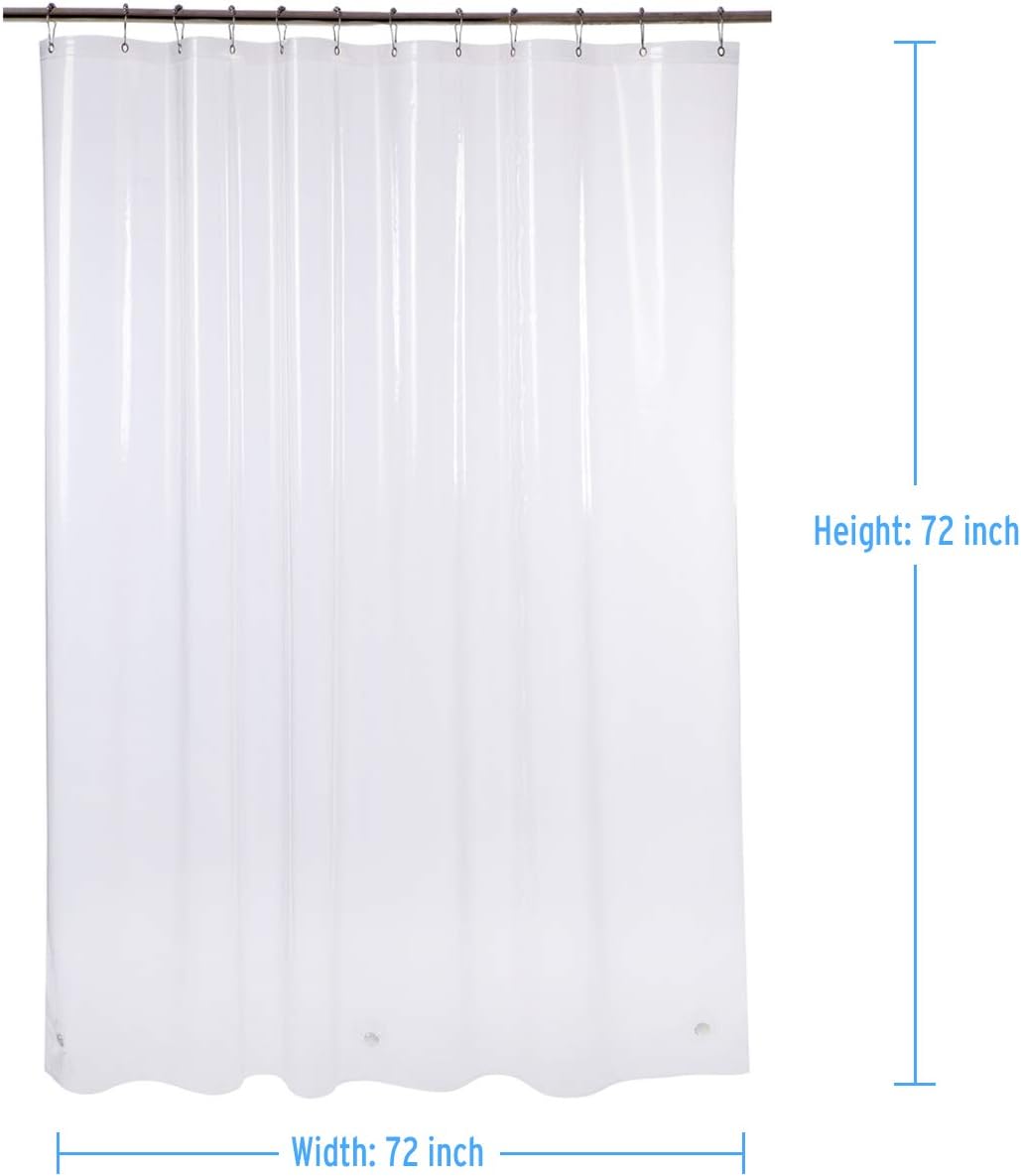 AmazerBath Plastic Shower Curtain, 72" W x 72" H EVA 8G Shower Curtain with Heavy Duty Clear Stones and 12 Grommet Holes Thick Bathroom Plastic Shower Curtains-Clear: Home & Kitchen