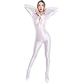 xinxinyu Women's Sheer Shiny Front Zipper Zentai Suit - High Elastic Full Body Catsuit for Yoga, Dance and Festival Outfit