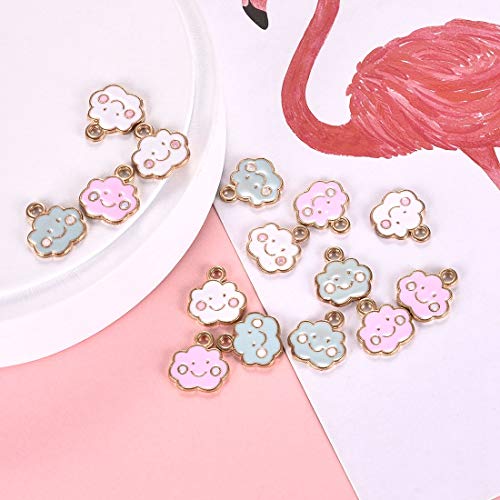 SEVENWELL 30pcs Assorted Enamel Charms,Mixed Colorful Gold Plated Enamel Charms Pendant DIY for Necklace Bracelet Jewelry Making and Crafting Rainbow, Flower, Clouds