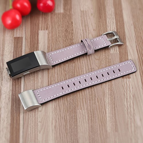 MoreToys Leather Adjustable Replacement Accessory Sport Watch Band Wrist Strap Bracelet for Fitbit Charge 2 Fitness Wristband (Purple)
