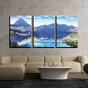 3 Piece Canvas Wall Art - Glacier National Park, Montana. - Modern Home Art Stretched and Framed Ready to Hang - 16"x24"x3 Panels
