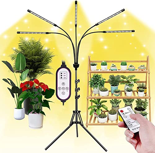 yentbokj - 5 Heads Adjustable LED Lights, Full Spectrum Grow Lamp with Timer, Warm White Light for Indoor Plants