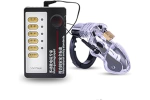 ERUN Electric Shock Bird Cage Device Lockable Men Rings Plastic Male Chastity Cage for Adult Men Sex Toys (Clear)