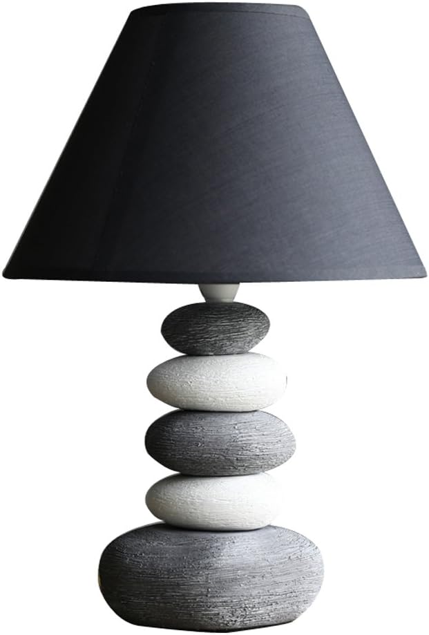Nordic Artistic Decoration Small Table Lamp, Oval Ceramic Bead Stacked Bedside Lamp E14 Fabric