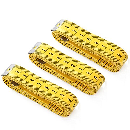 Magik 60''~120''/1.5~3M Double-scale Tailor Seamstress Cloth Body Ruler Tape Measure Sewing Heavy Duty Tape (Pack of 3, 120''/300cm, Yellow)