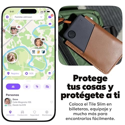 Tile Slim - Localizador Bluetooth para Carteras, Etiquetas de Equipaje, pasaportes y más. Compatible con iOS y Android. Paquete de 1 (Negro)