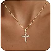 FUCJOEE Cross Necklace for Women, 14K Gold Plated/Silver Chunky Cross Necklace Simple Faith Charm Necklaces Statement Crucifix Pendant Necklaces for Women Trendy Gold Jewelry Gifts
