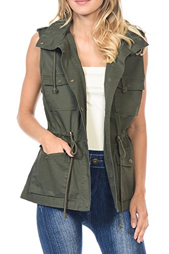 Califul Anorak Lightweight Utility Hooded Parka Sleeveless Vest with Drawstring