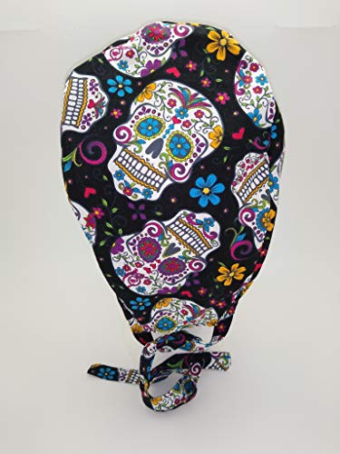 Scrub Hat Halloween Sugar Skulls Colorful Fabric Nurse Cap Doctor Do-Rag ER Skull