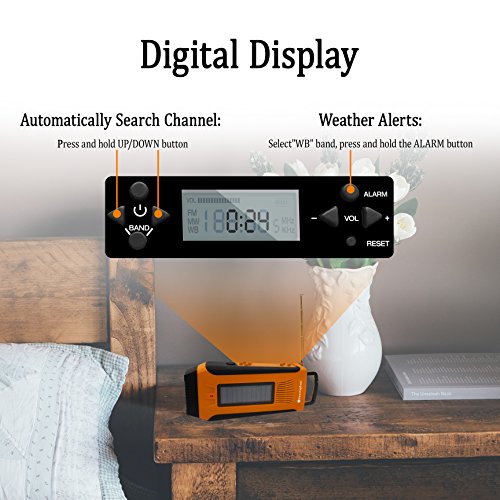 RunningSnail AM/FM NOAA Weather Emergency Solar Digital Crank Radio with 3W LED Flashlight, SOS Alarm & 2000MAh Power Bank(Orange) …