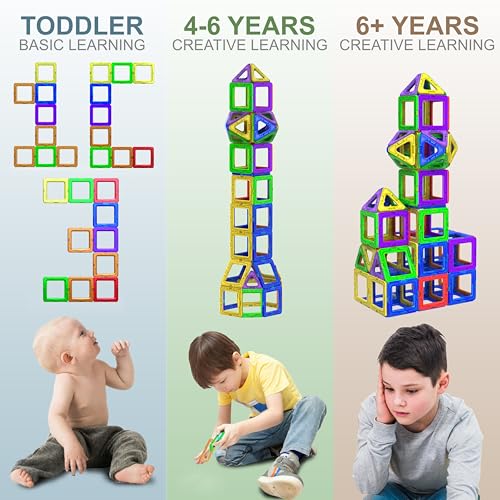 Desire Deluxe Magnetic Building Blocks Toy - Magnetic Educational Stem Blocks for Kids, Montessori Sensory Creative Learning for Babies and Toddlers 3+ Years Old - 94 Pieces