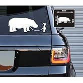 Printbeat Girl Walking Hippo Vinyl Decal Sticker – Funny Animal Car Sticker for Windows, Trucks, Vans & Laptops – Humorous Hippo Vinyl Decal (White, 2.8" x 7.5")