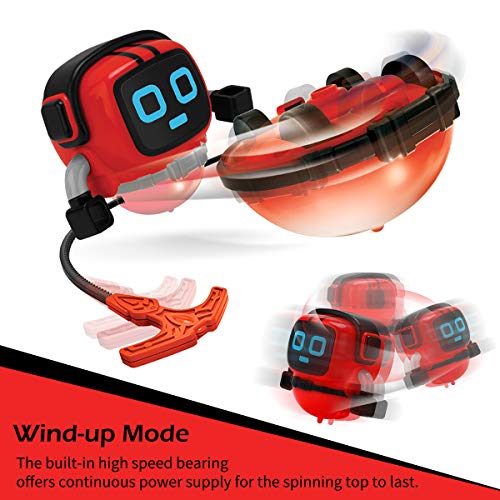JJRC R7 Novelty Game Toy Spinning Top Robot Battle Gyro Pull Back Car Spinning in Wind Up Gyro Toy for Kids Boys Girls Gifts (Red)