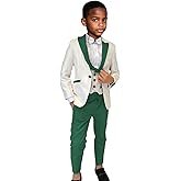 KSWYCT Boys Suit Slim Fit Formal Suit Emerald Green 3 Piece Jacquard Tuxedo Suits for Boys Wedding Ring Bearer Outfit Size 8