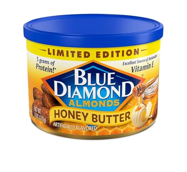 BLUE DIAMOND ALMONDS, SNACK NUT FLAVORED HONEY BUTTER PERFECT FOR ON-THE-GO AND SNACKING, 6 OUNCE CAN