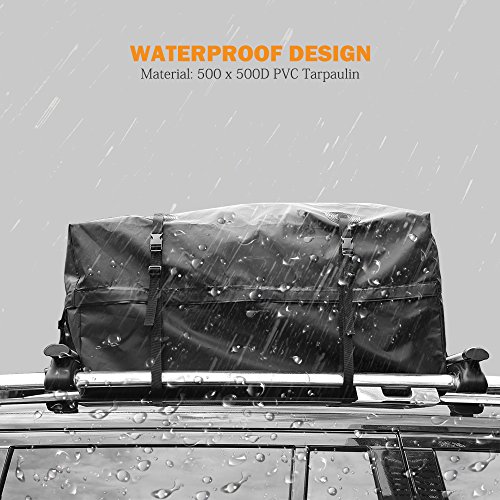 AUXMART Rooftop Cargo Bag, Car Top Carriers for Vehicles with Racks (15 Cubit Feet) - Made from Waterproof Industrial-Grade Heavy-Duty 500D PVC Tarpaulin - Thumbnail 5