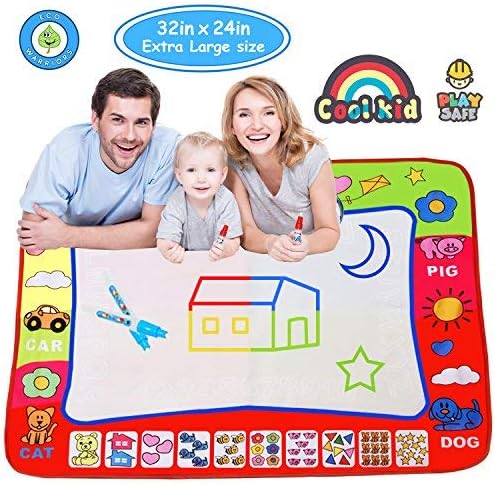 Slook Magic Water Drawing Mat Large Doodle Mat 32x24in Water Drawing Aquadoodle Mat Painting Board Writing Mats With 2 Pens 6 Big Molds Educational Toy Gift for Boys Girls Age 2 3 4 5 Year Toddler