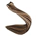 Surprise 18 inch Hair Weft Extensions Human Hair Ombre Balayage Remy Hair Bundles Double Wefted Full Head Color #4 Dark Brown And #27 Honey Blonde 100g Per Package Remy Hair