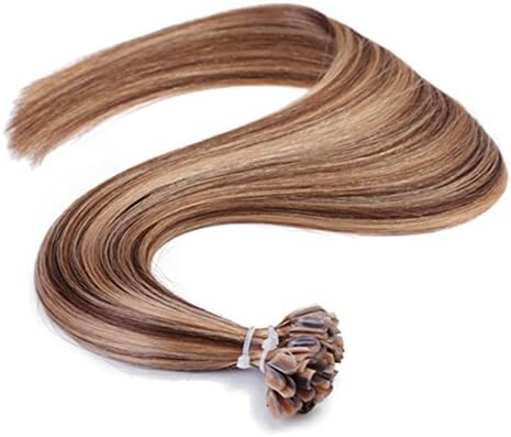 18" 1g Per Strand 100g Per Package Color Medium Brown #4/27 Highlighted Ombre U Tip Extensions Human Hair DIY Nail Prebonded Hair Extensions