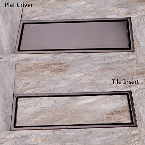 HANEBATH 12 Inch Linear Shower Floor Drain with Tile Insert Grate,Oil Rubbed Bronze Hardware