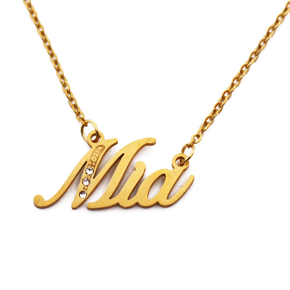 Kigu Name Necklace Mia - Gold Tone - Custom Name Necklace - Personalised Jewellery for Ladies- Customised Jewellery for Girls- Custom Pendant Mia