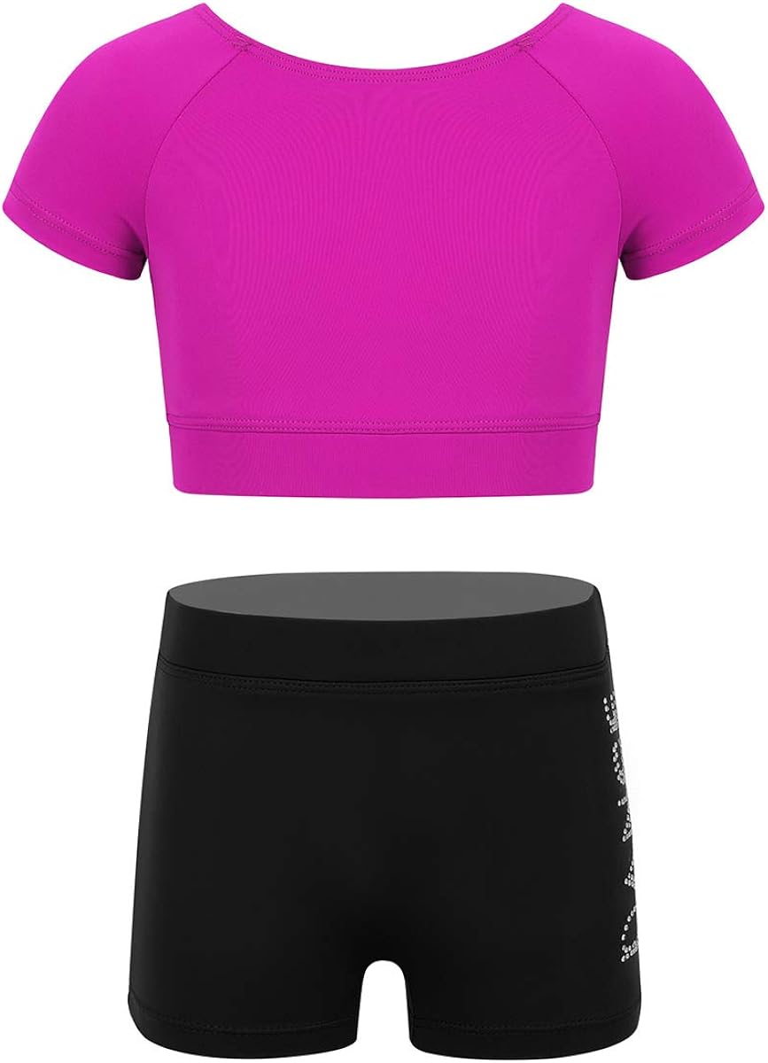 renvena Kids Girls Two Piece Sports Active Outfits Shorts Sleeves Tops