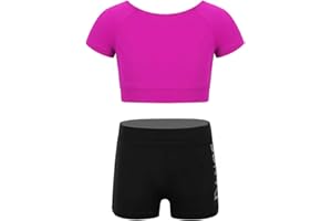 YiZYiF Kids Girls Basic 2 Piece Active Outfit Crop Top and Shorts Set for Gymnastics/Dancing/Workout