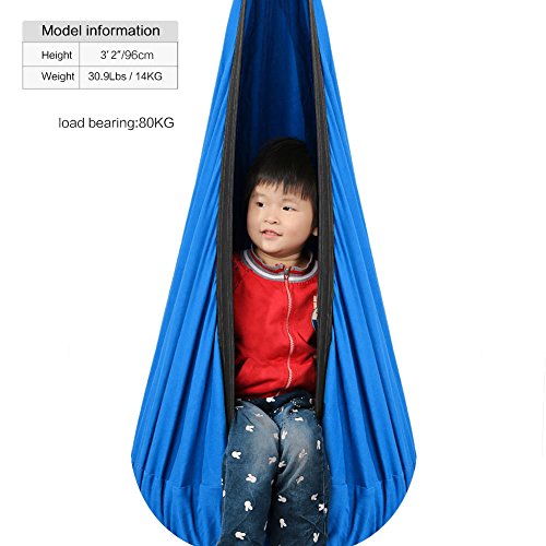 antWalking Indoor Outdoor Children Child Hammock/Swing/Hanging Seat Gamming Chair with Screws, Lifting Rope Included (Dark Blue+Black)