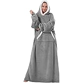 Sioloc Wearable Blanket Hoodie for Women/Kids/Men, Oversized & Cozy Sherpa Lined Hoodie Sweatshirt Blanket