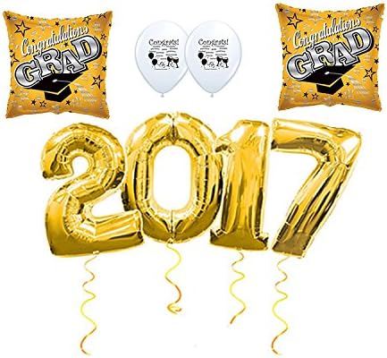 2017 Graduation Gold and Black Balloon and Confetti Set