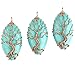 Top Plaza Vintage Copper Tree of Life Wire Wrapped Horse Eye Shape Natural Gemstone Pendant Necklace Chakra Reiki Healing Crystal Jewelry for Women - Synthetic Green Turquoise